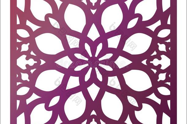 激光锋利的正方形镶板.透孔织物花的模式和曼荼罗