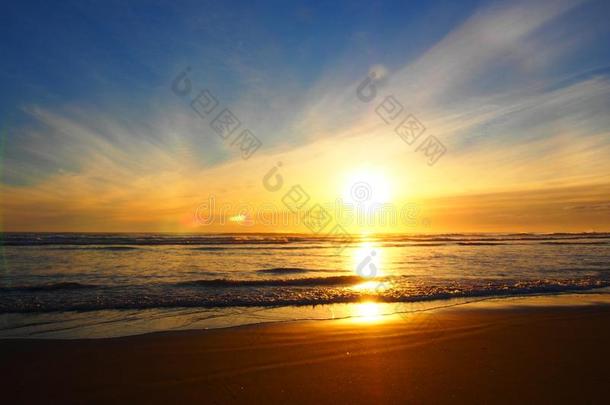 日落在皮哈海滩,新的西兰岛