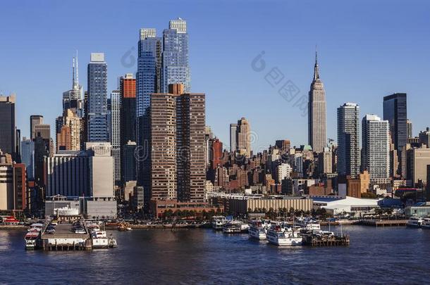 市中心区的曼哈顿城市风光照片从hudsonseal汉德森河海豹皮河