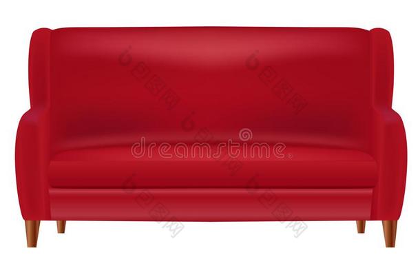 现实的红色的沙发前面看法隔离的向白色的背景vectograp矢量图