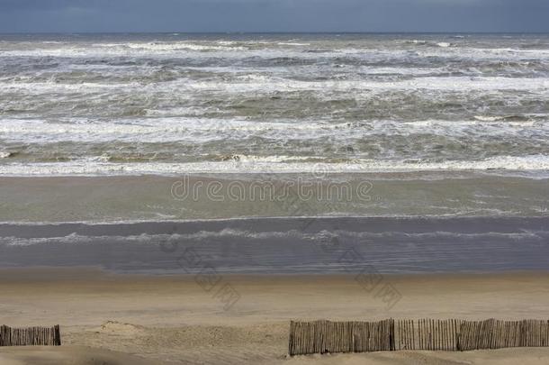 暴风雨海滩在赞德福特指已提到的人荷兰