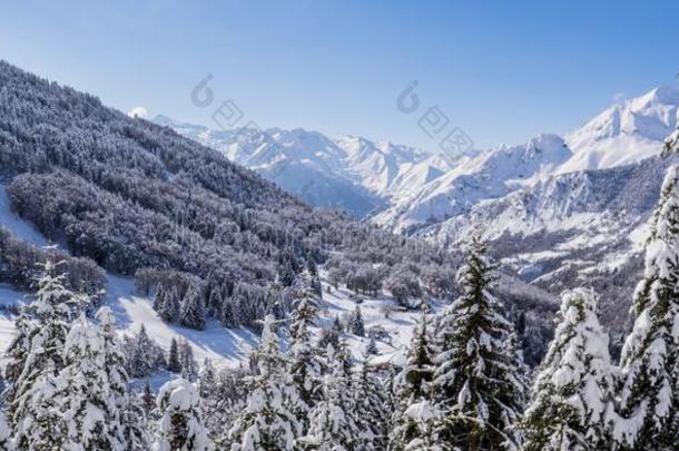 <strong>冬山</strong>全景画和滑雪斜坡,巴雷赫斯,比利牛斯<strong>山</strong>