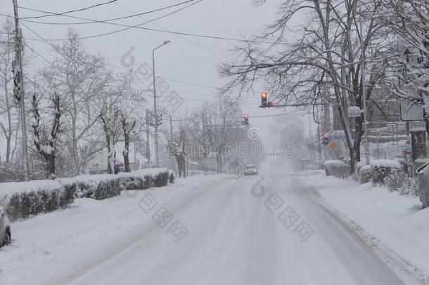 下雪的早晨从彼得里奇和洛克菲勒大街东