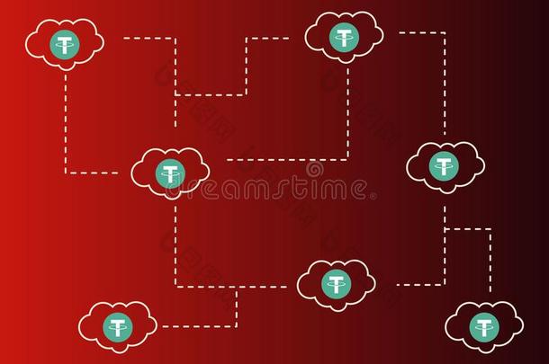 系绳加密货币云向红色的背景方式