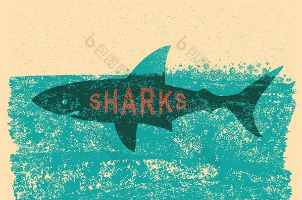 鲨鱼游泳采用海向老的纸海报