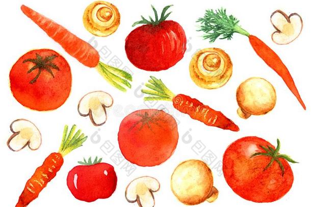 番茄,蘑菇和胡萝卜水彩说明偶像