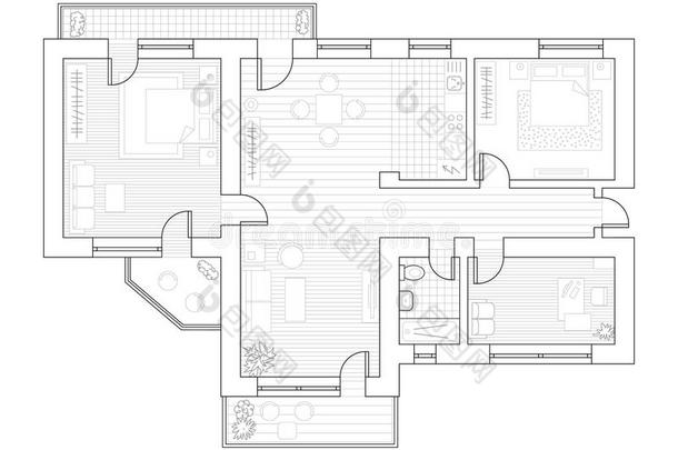 建筑学计划和家具采用顶看法.Color采用g书