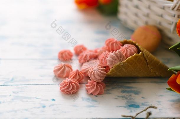 盛开的郁金香在近处指已提到的人角和粉红色的棉花糖
