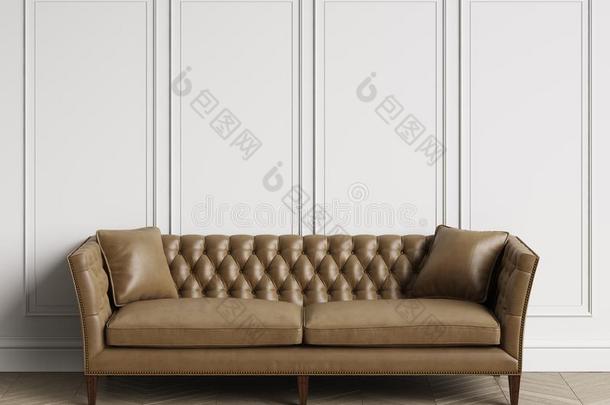 典型的装缨球的皮沙发采用典型的采用terior和复制品空间