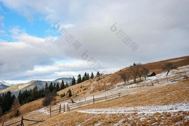 风景优美的冬看法向顶关于指已提到的人喀尔巴阡山脉的山