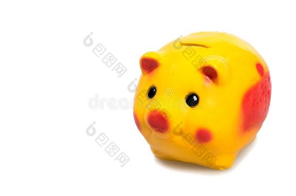 黄色的小猪银行向白色的背景