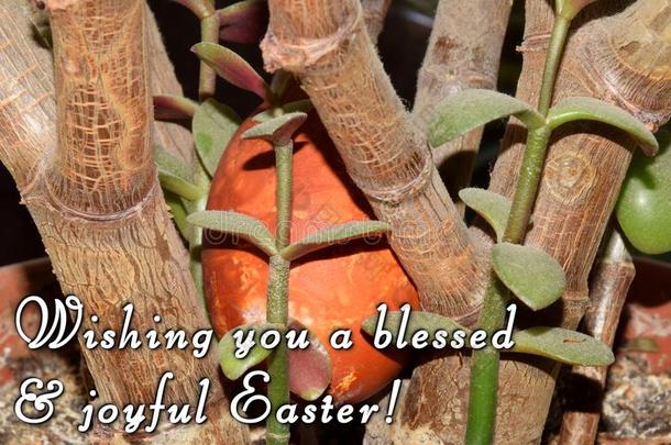 复活节鸡蛋和一文本`愿望你一神圣的&快乐的复活节!`