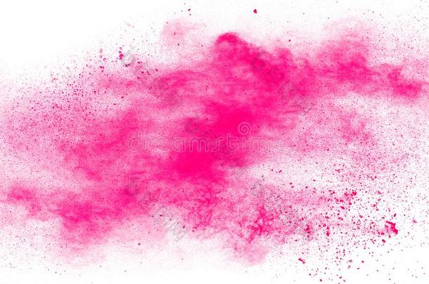 抽象的粉红色的灰尘爆炸向白色的背景.