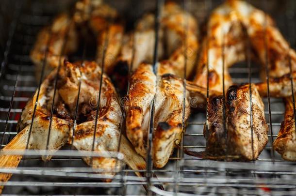 鱼barbecue吃烤烧肉的野餐,指已提到的人过程关于烹饪术鱼向指已提到的人烧烤