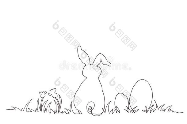 复活节兔子连续的线条绘画黑的墨水向白色的纸