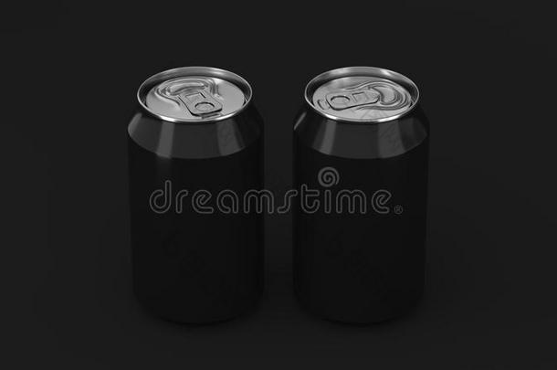 两个小的黑的铝苏打罐头假雷达向黑的背景