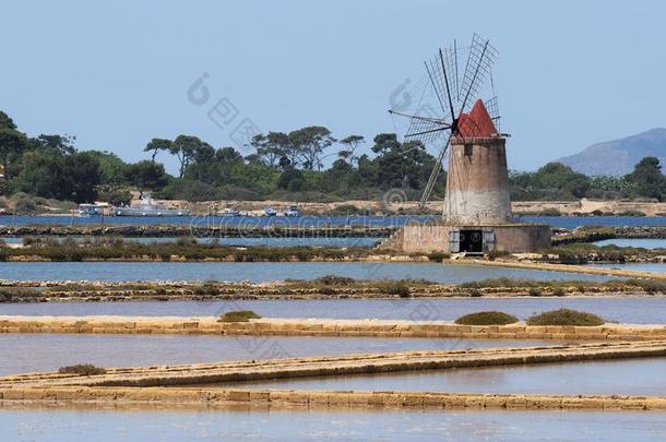 盐平地在近处马沙拉白葡萄酒采用西西里岛