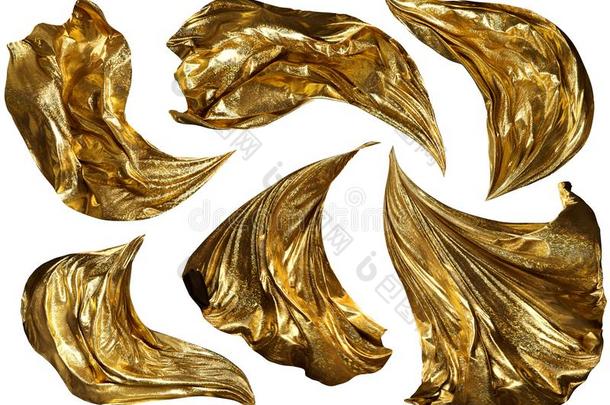 金色的织物飞行的向风,流动的波浪状的金发出光布