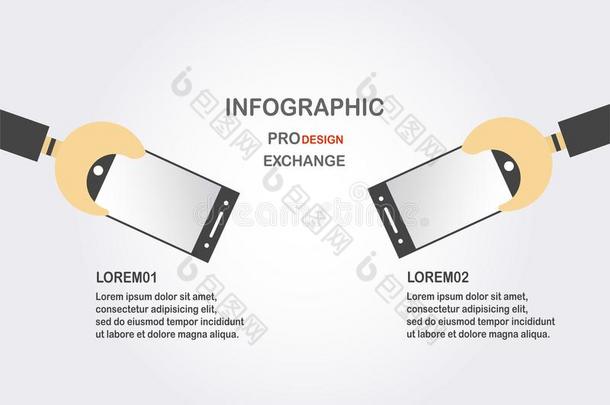 平的信息图表和手拿住可移动的电话向灰色的和白色的