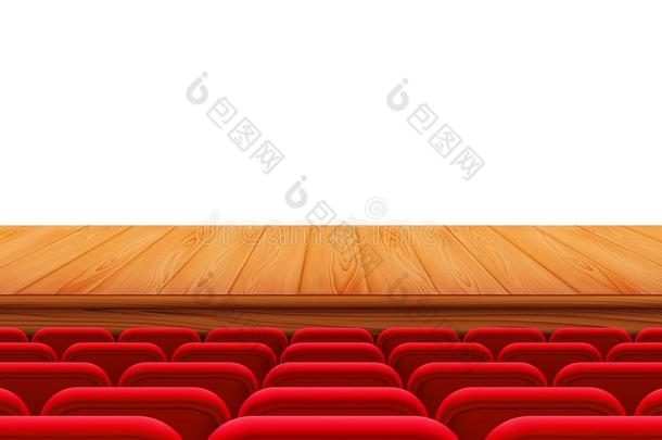 现实的剧场木制的阶段或flo或和行关于红色的席位,