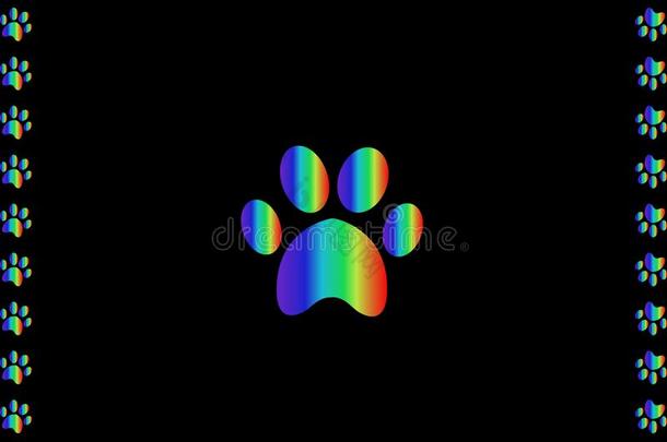 彩虹动物爪子照片符号框架坝和多彩的爪子照片