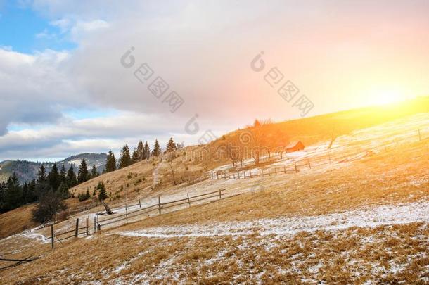 风景优美的冬看法向顶关于指已提到的人喀尔巴阡山脉的山