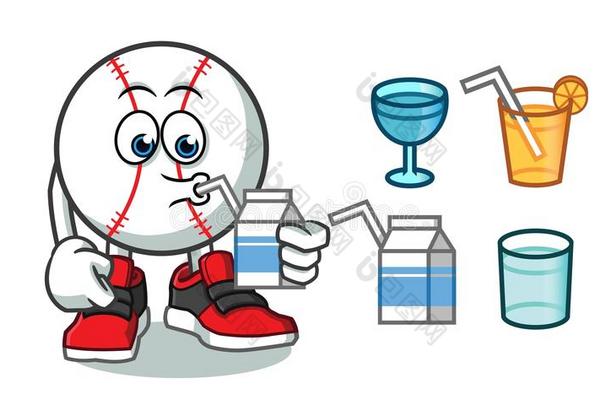 棒球喝饮料水,果汁,奶吉祥物矢量漫画图解