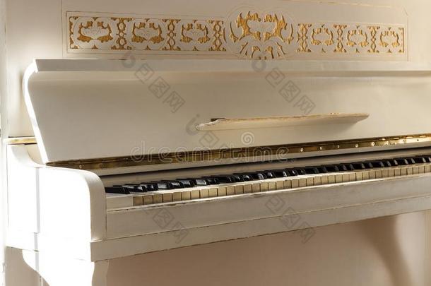 白色的钢琴,面看法关于仪器,音乐的仪器.学习