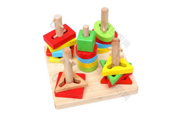 木制的玩具为小孩向学习颜色和形状使相配