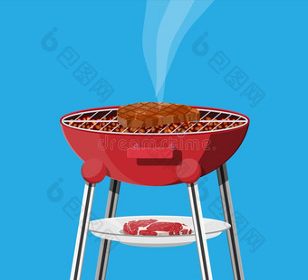 圆形的烤架烧烤.barbecue吃烤烧肉的野餐偶像.电的烧烤.图片