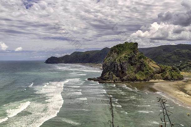 <strong>狮子岩石</strong>在皮哈海滩,西海岸关于奥克兰,新的西兰岛