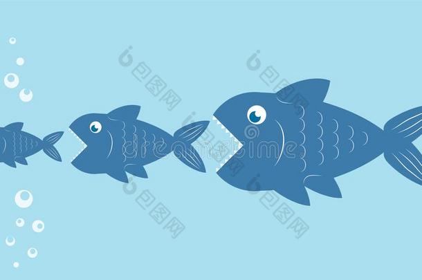 大的鱼吃小的鱼,食物链子设计,股份矢量图解