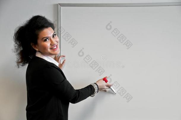 商业女人现在的和绘<strong>画板</strong>向白色的背景