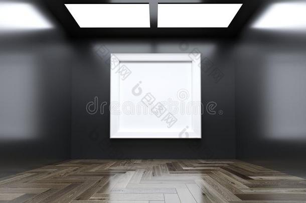 现实的现代的画廊房间和大的空的框架