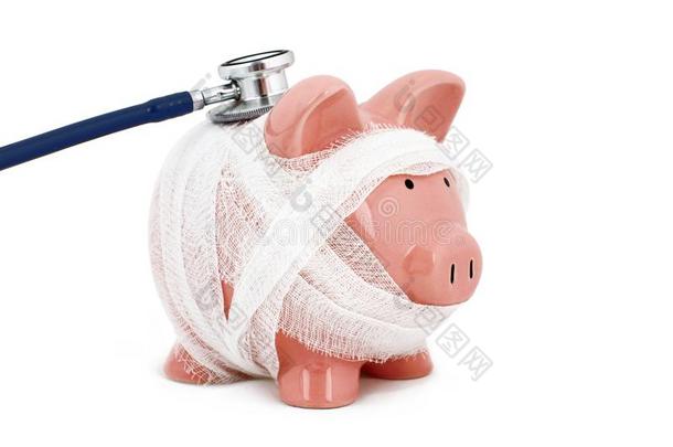 小猪银行有包装的采用纱布和一听诊器-