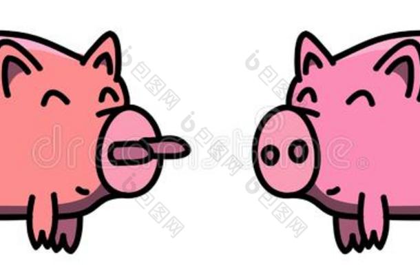 粉红色的,干净的,发光的,幸福的和肥的猪对采用漫画方式,我