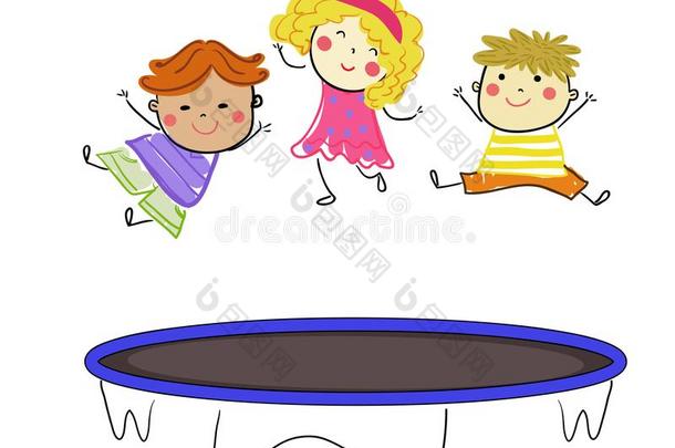 num.三孩子们用于跳跃的,绘画草图