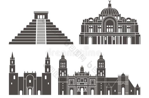 墨西哥放置.隔离的墨西哥建筑学向白色的背景