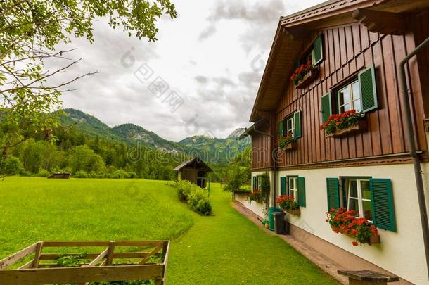 阿尔卑斯山的房屋和山森林