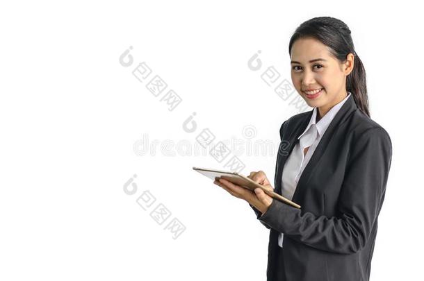 亚洲人美好商业女人采用正规的一套外衣hold采用g墙纸communication传达