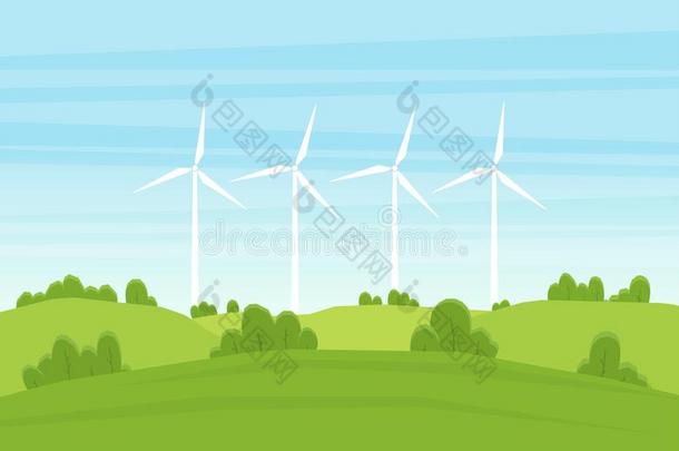 漫画夏风景和风能量涡轮机