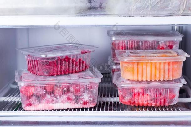 冷冻的成果和浆果采用一cont一采用er采用指已提到的人冰箱