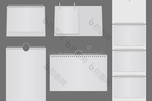样板关于空白的表日历和金属螺旋