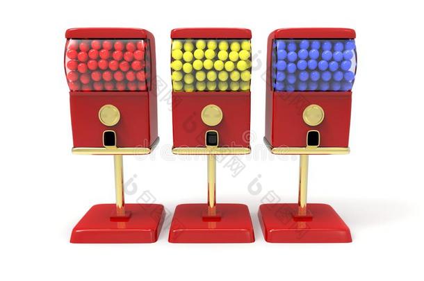 红色的泡口香糖球出售机器和富有色彩的口香糖球s.