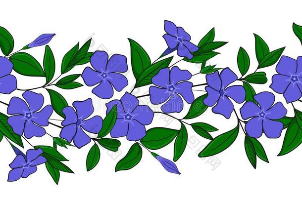 无缝的模式关于蓝色长春花.花环和长春蔓花.