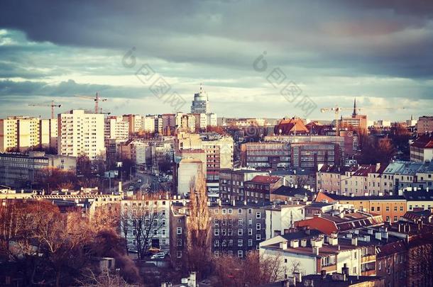 什切青城市在日落,波兰.