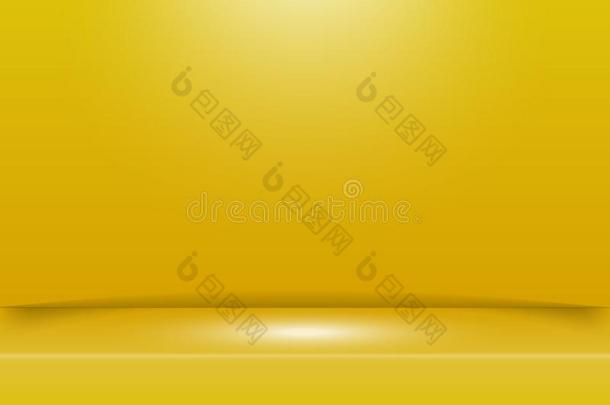 抽象的黄色的工作室房间背景和照明向阶段.