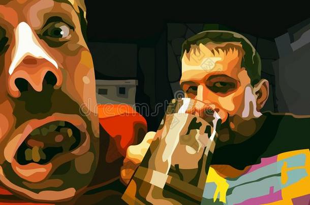 描画的丢脸的酒醉的饮酒者可怕的两个人