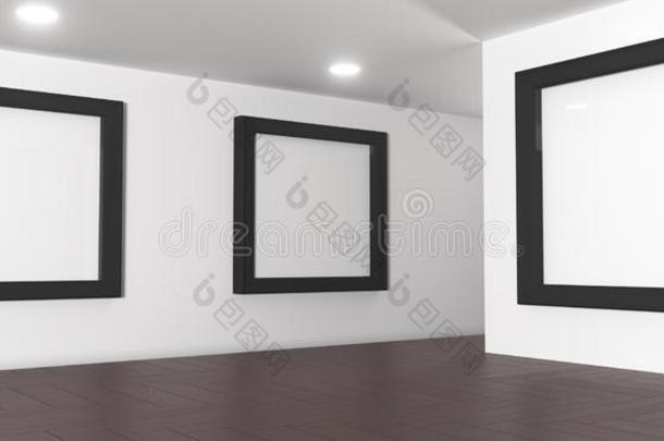 现实的画廊房间和大的空的照片框架