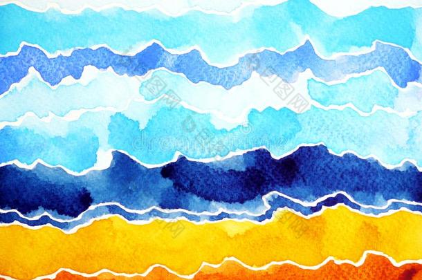 抽象的水彩绘画山范围,海洋波浪,克洛